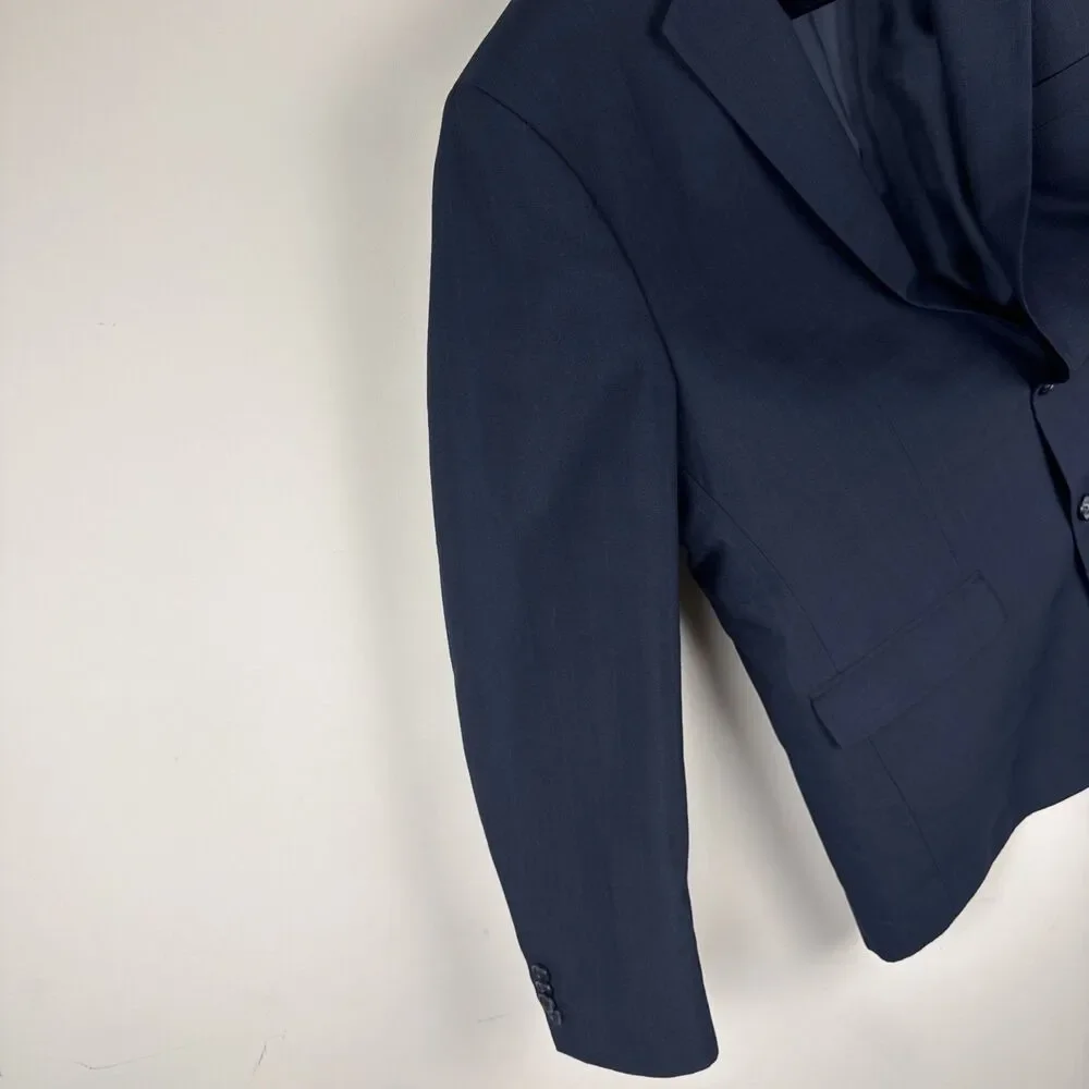 Banana Republic Suit Mens 42R Navy Blue Sport Coat 2 Button Pants 33x32 Plaid